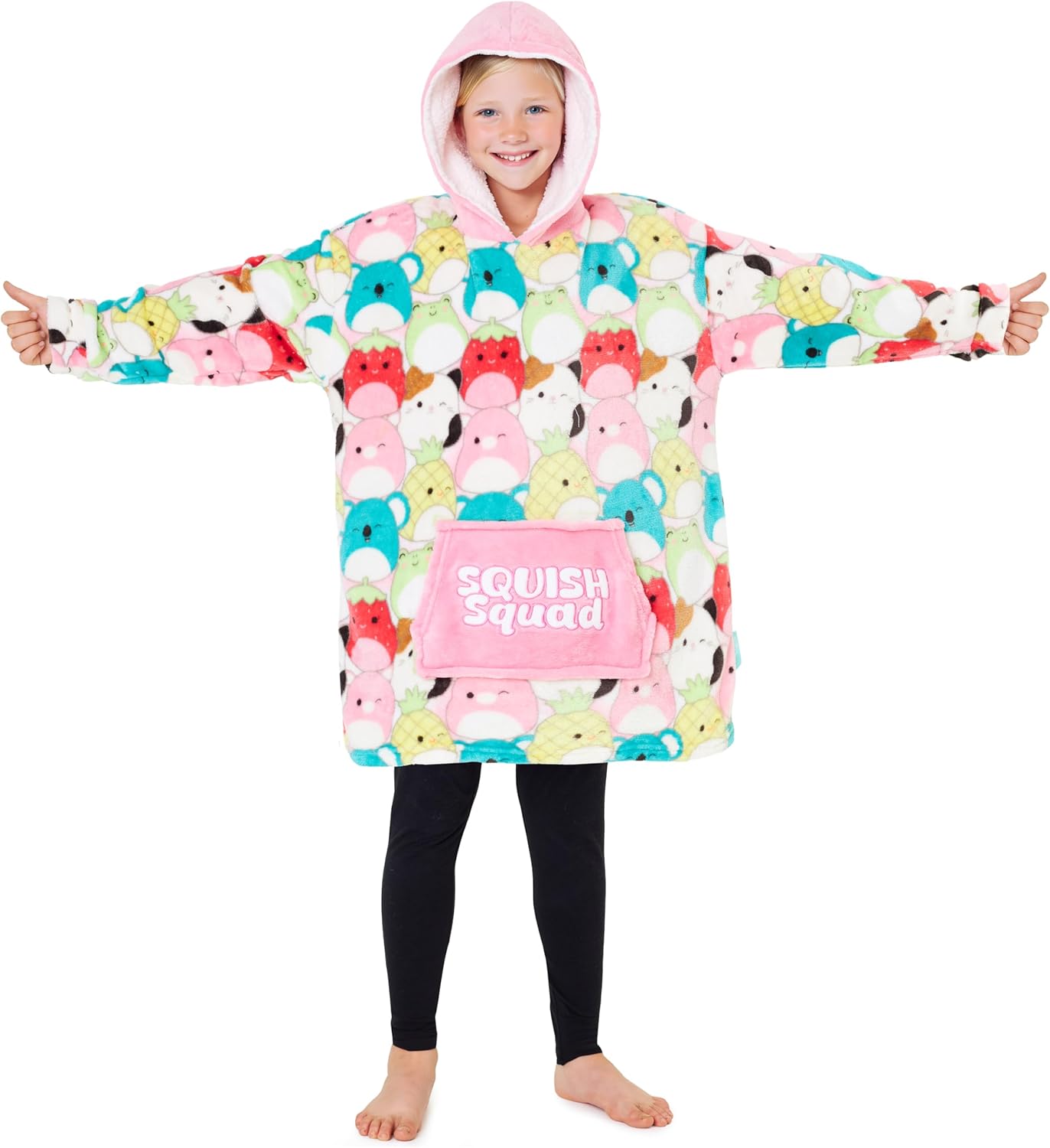 Squishmallows Blanket Hoodie for Girls, Teens, Fleece Oversized Wearable Blanket with Pocket, Cozy Loungewear Gifts for Girls Multi