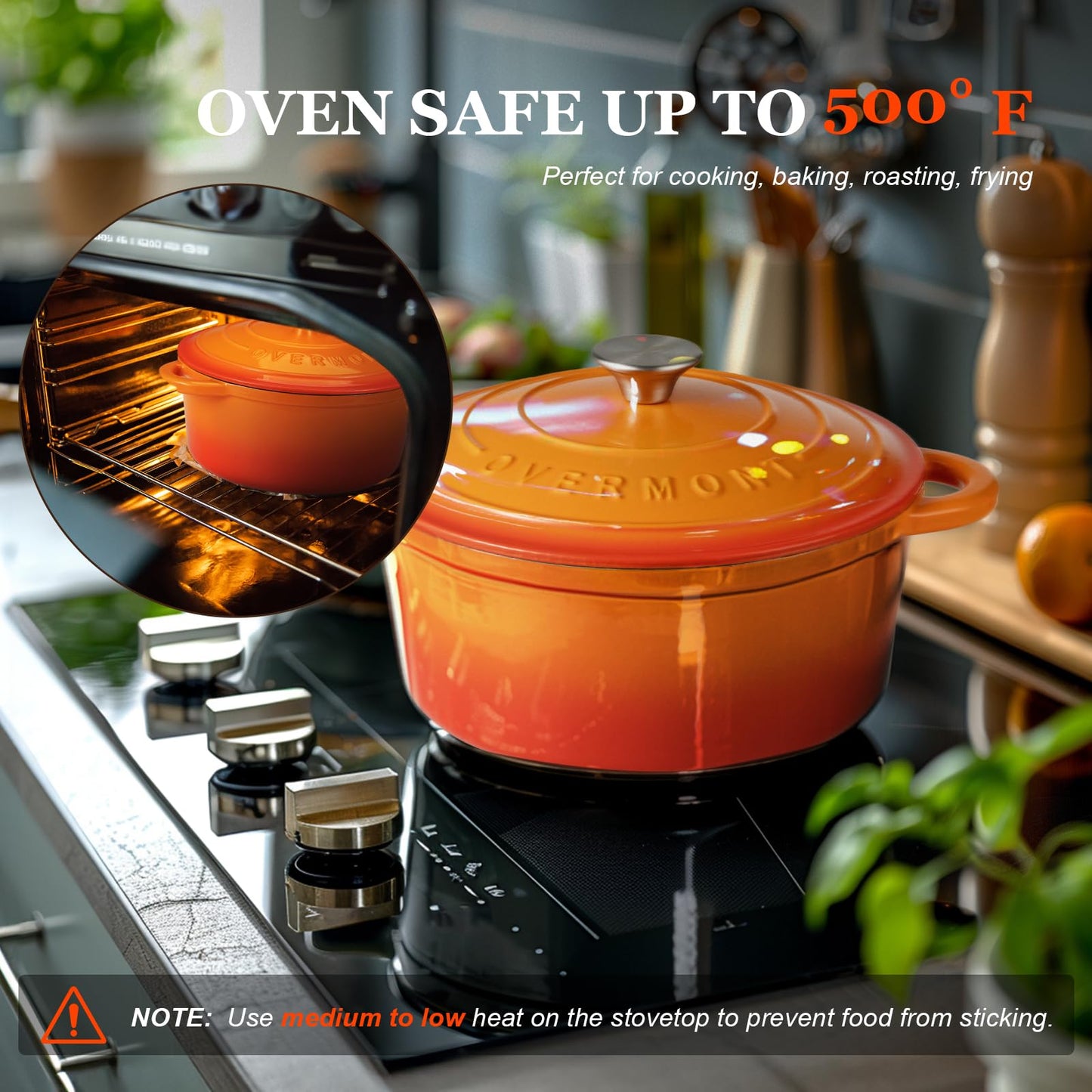 Overmont Enameled Cast Iron Dutch Oven - 4.5QT Pot with Lid Cookbook & Cotton Potholders - Heavy-Duty Cookware for Braising, Stews, Roasting, Bread Baking bottle green