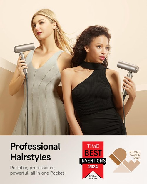 DREAME Pocket Pure High-Speed Hair Dryer - Lightweight, Foldable, Ionic Care, 5 Modes, Travel Bag