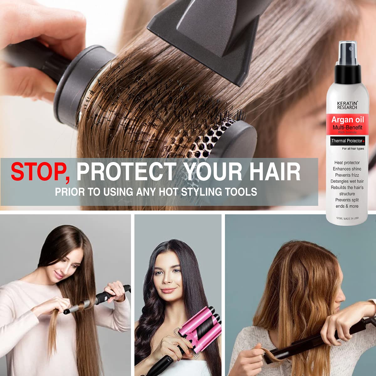 Skiennix Thermal Hair Protector Spray - Enhances Shine, Eliminates Frizz & Detangles | Heat Activated Formula