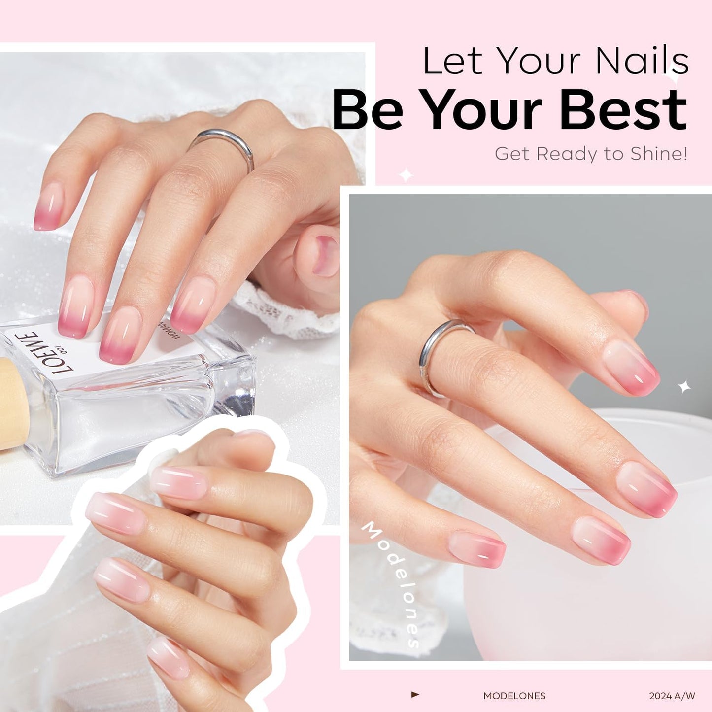 modelones Pink Gel Nail Polish Set, 6 Colors Light Soft Pink White Nude Pink Soak Off Nail Art Gel Design Manicure Kit Salon DIY Home Gift for Women Girlfriend Girl