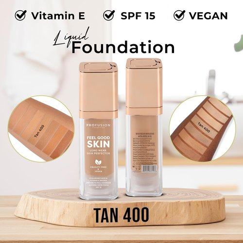 Profusion Cosmetics Feel Good Skin Foundation - Radiant Satin Finish, Buildable Coverage & SPF 15 (Tan 400)