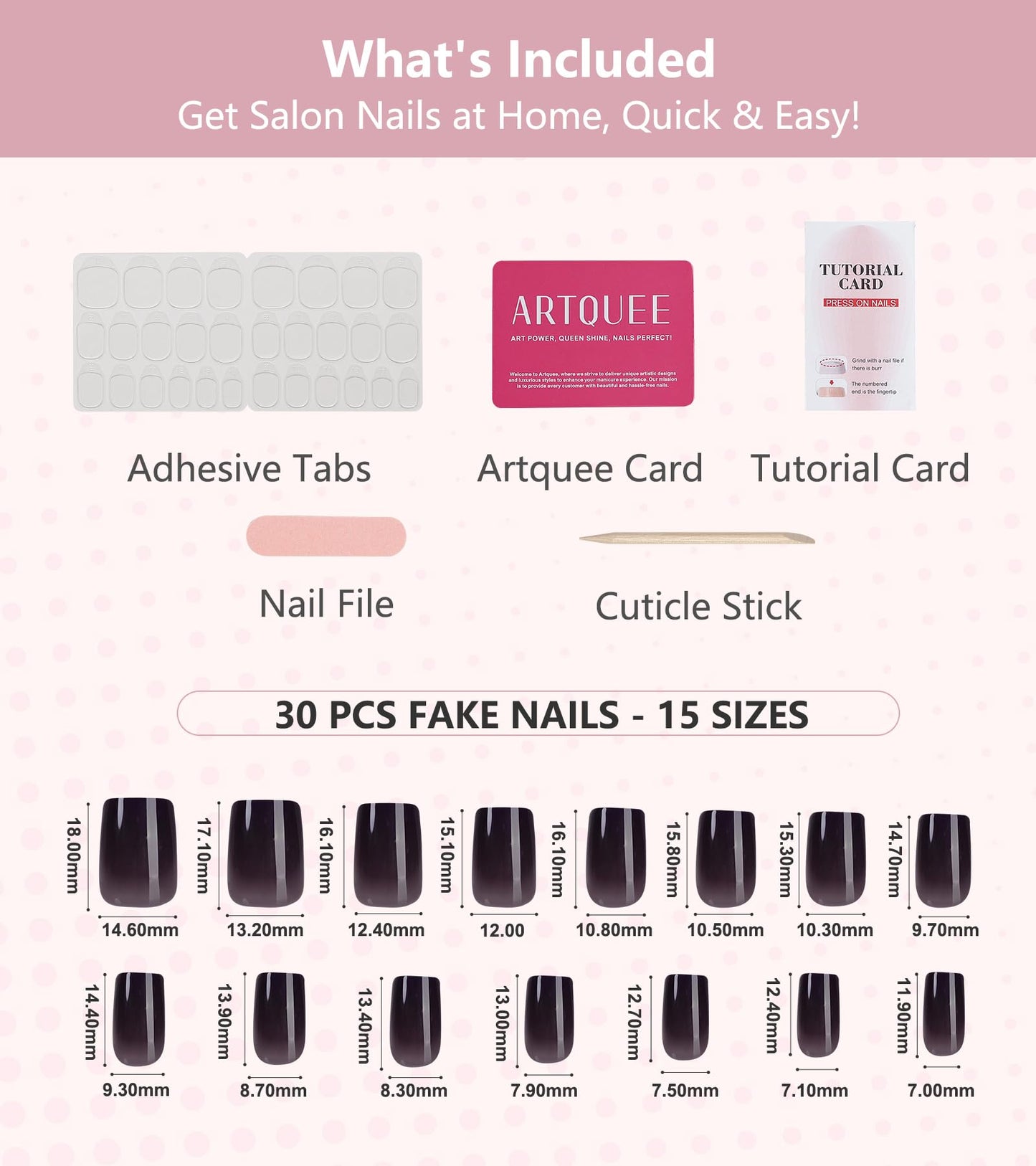 Artquee Press on Nails Short Soft Nude Square False Tips Glossy Reusable Fake Stick on Nails Kit for Women - 30 PCS 15 Sizes