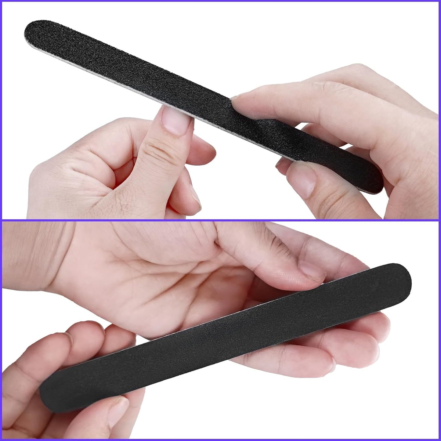 Skiennix Emery Board Nail Files - 100/180 Grit Wooden Manicure Tools | 24 Pack, 7 Inches, Black