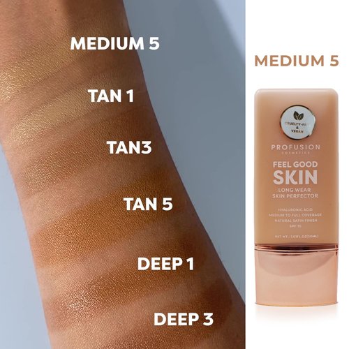 Profusion Cosmetics Liquid Foundation - Lightweight, Breathable Formula for Flawless Radiance | Vegan & Cruelty-Free - Medium 5