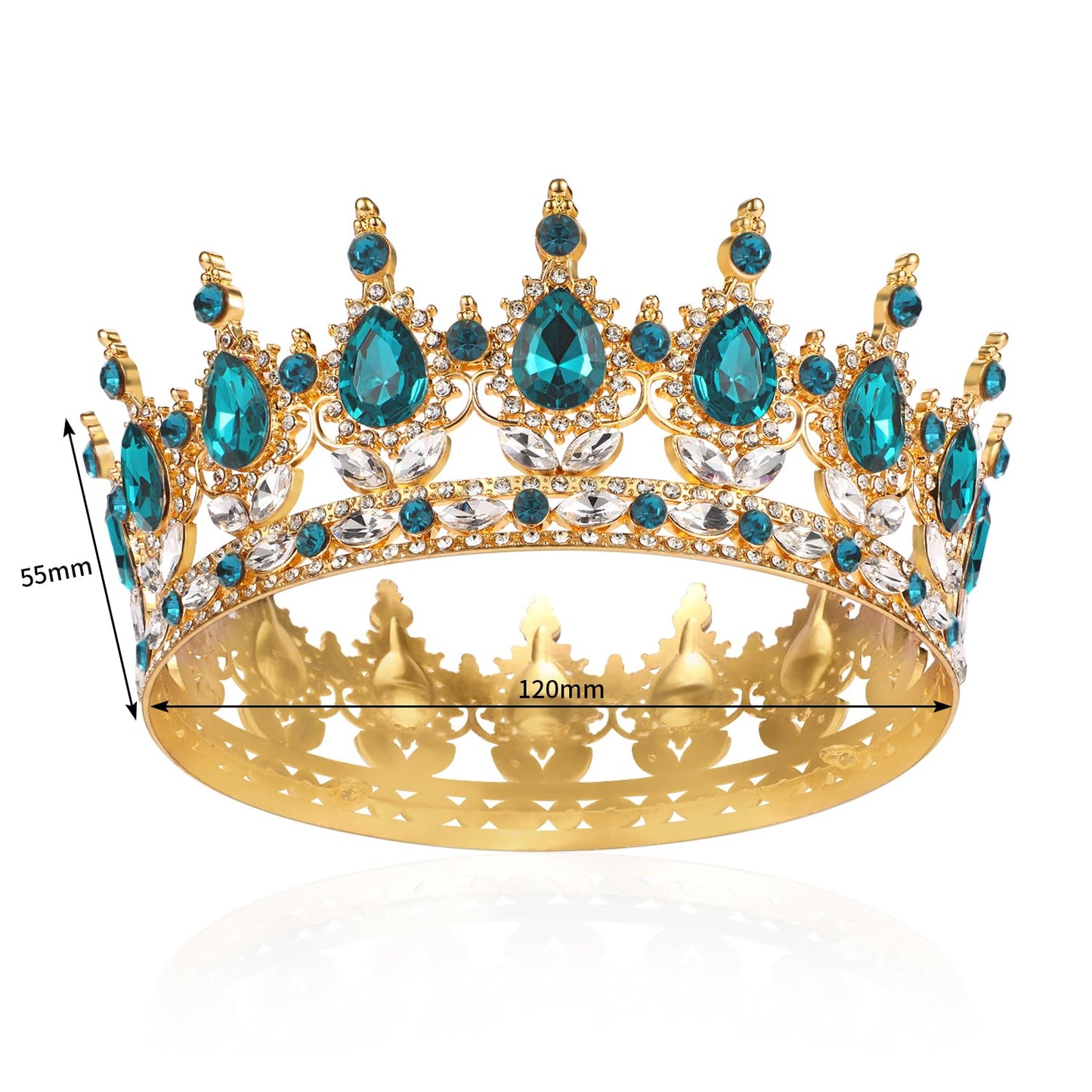 Vinjewelry Full Round Girls Bridal Crown Blue Crystal Gold Baroque Tiaras Sparkly Rhinestone Princess Carnival Headdress Jewelry Queen Costume Wedding Prom Birthday Pageant Party Hair Accessories