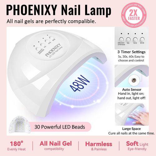 PHOENIXY Gel Nail Polish Kit with U V Light 64 Pcs Gel Nail Set 45 Rainbow Colors Nail Polish Set Base Coat & 4 Effects Top Coat Manicure Tools Complete Nail Kit Gifts for Women Girls