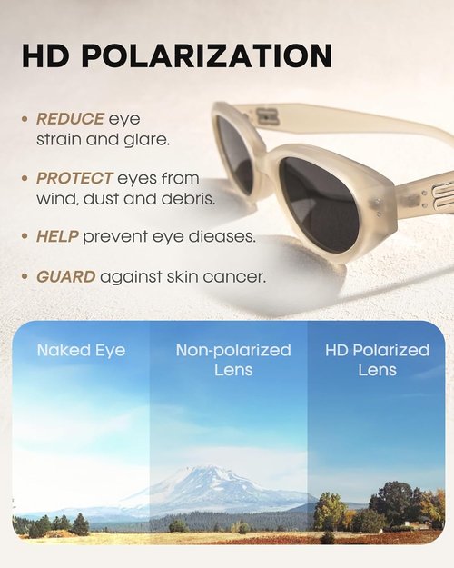 FURTALK Oval Sunglasses - Cat Eye 90s Vintage Trendy Sunnies with Polarized UV Protection
