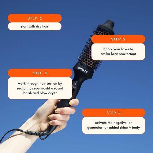 Amika Blowout Babe Thermal Ionic Hairbrush - 1.5" Round Hot Styling Brush for Smoothing, Volume & Shine (Black)