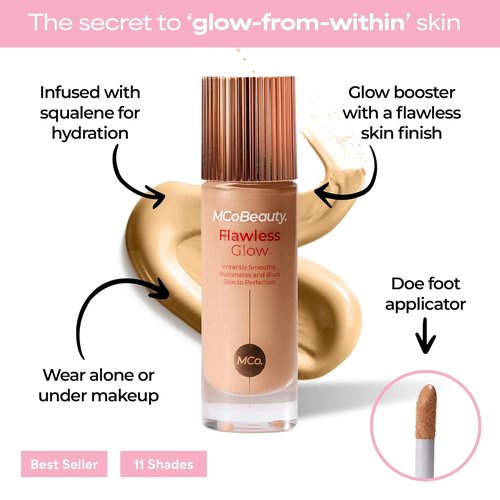 MCoBeauty Flawless Glow Luminous Skin Filter - 4-in-1 Primer & Highlighter - Light Medium 3.5 - Vegan Face Makeup with Squalane & Vitamin E