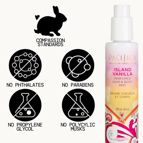 Pacifica Island Vanilla Hair Mist | Mood-Lifting Perfume & Body Spray for Women - 6 oz, Vegan & Cruelty-Free