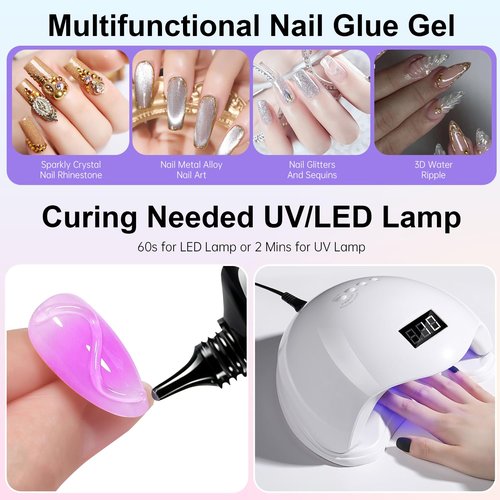 MAGIC ARMOR 2PCS Nail Rhinestone Glue Gel for Nails 60ML Gel Nail Glue for Rhinestones Gems Super Strong Bling Gel Press On Nails Fake Nails Gems Diamonds Jewelry Gel Decoration 3D Nail Art Cured Need