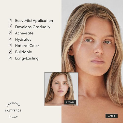 SALTYFACE Tanning Water - Light to Medium Self Tanner for Face & Neck - Oil-Free, Streak-Free, Vegan - 1 FL OZ (30 ML)