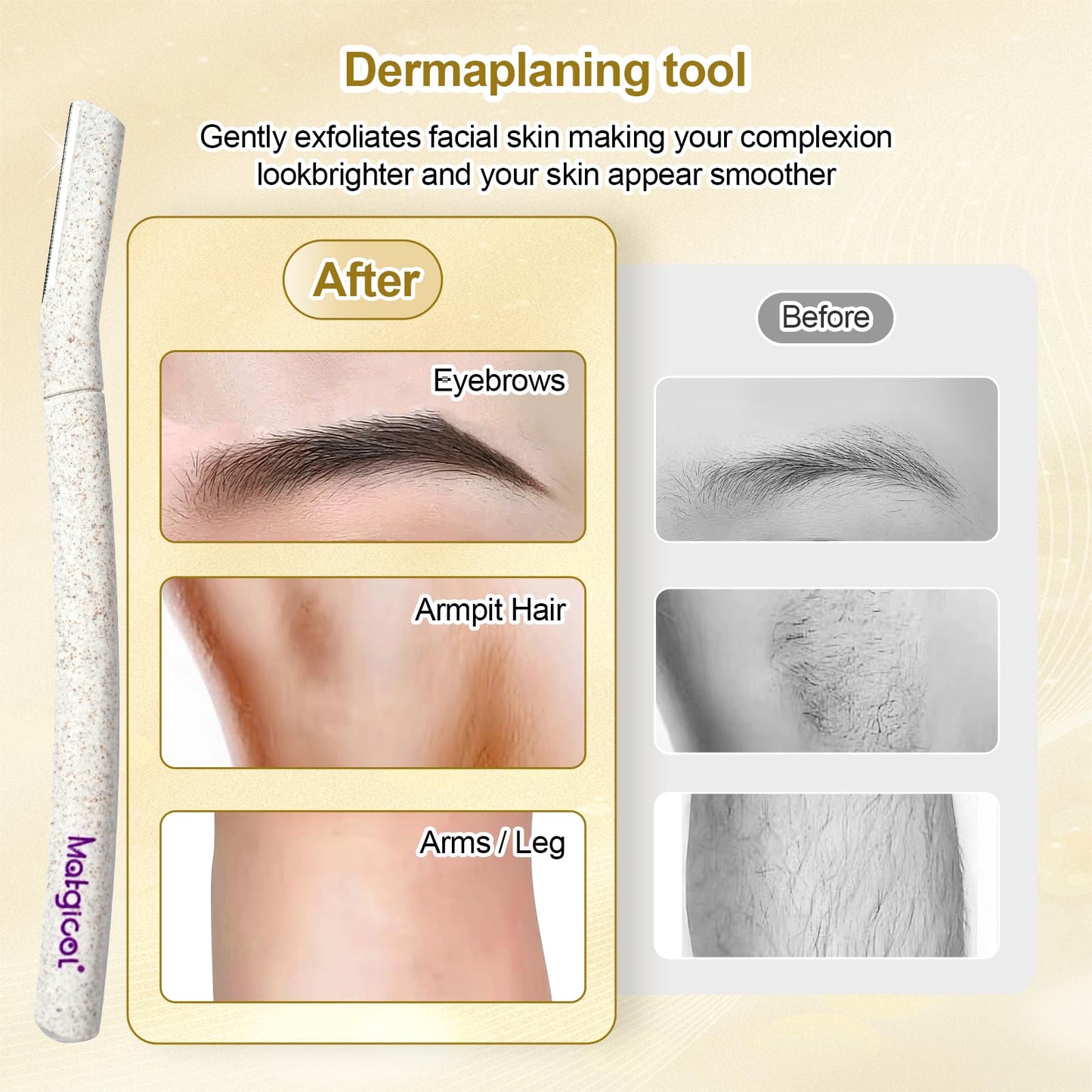 Eco-Friendly Women's Dermaplaning Razor - Multipurpose Exfoliating Tool with Anti-Cut Blades & Biodegradable Handle for Silky Skin & Perfect Brows (Beige)