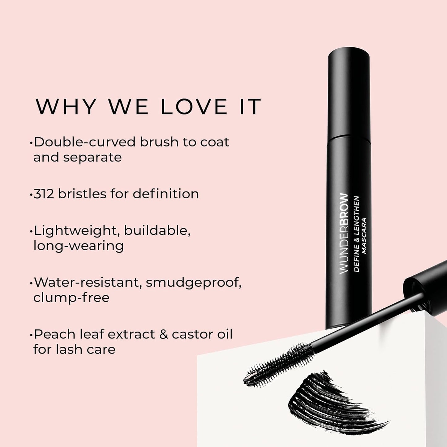 Wunderbrow Define & Lengthen Mascara - Long-Lasting, Water-Resistant & Smudge-Proof, Vegan Formula