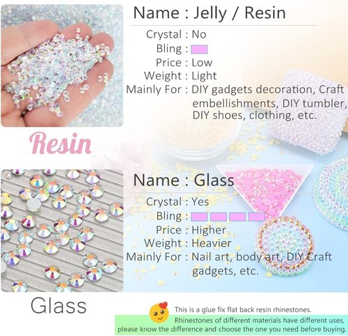 qiipii Transparent AB Resin Rhinestones w B7000 Glue for Bedazzling Crafting 2mm-6mm Clear White AB Flatback Jelly Stones Diamonds Gems Bedazzler Kit Charms for Nails Face Makeup Tumblers DIY Crafts