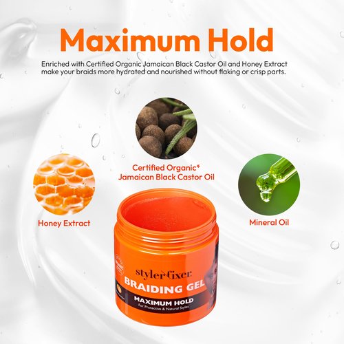 Red by Kiss Braiding Gel Maximum Hold Styler Fixer for Box Braids & Cornrows, Hydrating, Conditioning, Long-Lasting Frizz Control, 4C Moisturizing, Nourishing High Shine, No Flake(1 fl.oz.)