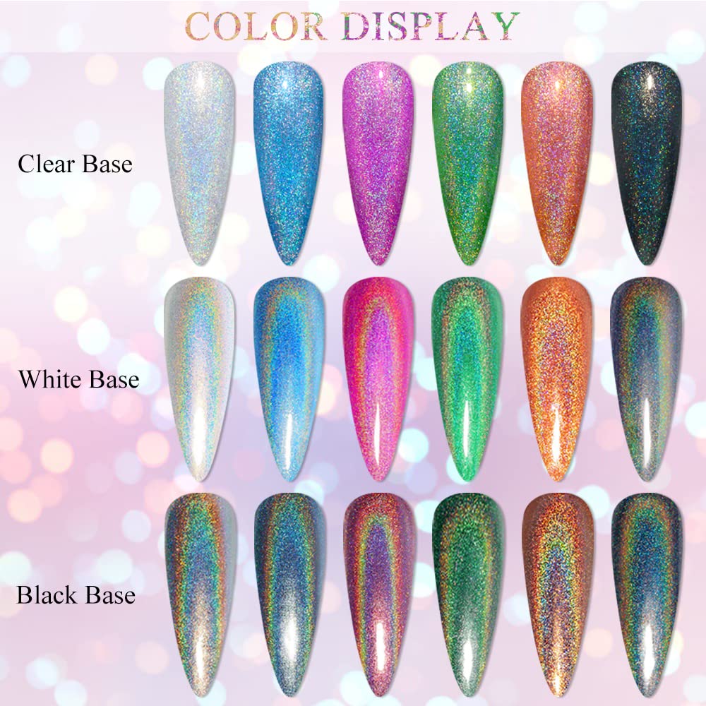 MIZHSE 6 Glitter Gel Nail Polishï¼?6 Holographic Gel Nail Polish, Sparkle Shiny Glitter Gel Polish Glossy Nail Lacquer Rainbow Iridescent Nail Pigment Soak Off Nail Art Gift for Ladies