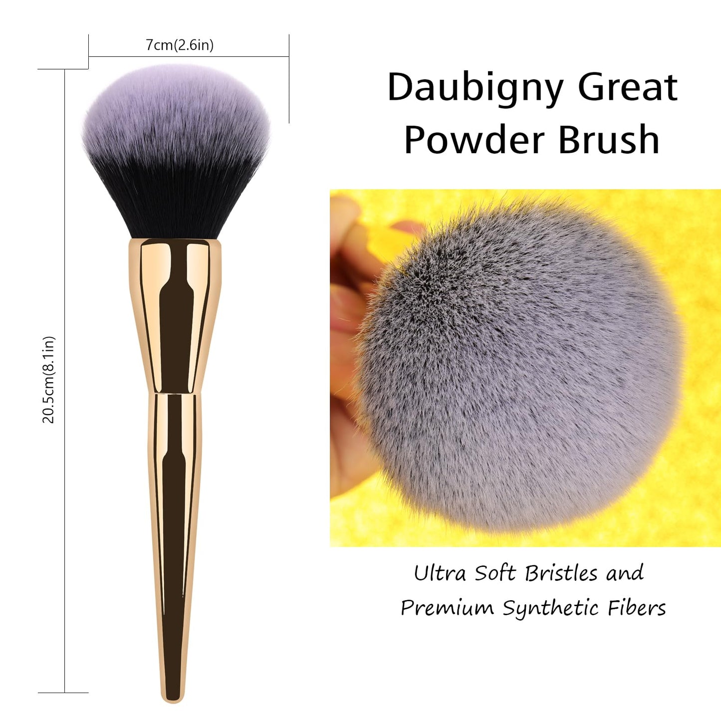 Powder Brush,Daubigny Large Powder Brush Flat Arched Premium Durable Kabuki Makeup Brush Perfect For Blending Liquid,Cream and Flawless Powder,Buffing, Blending,Concealer (Gold Black)