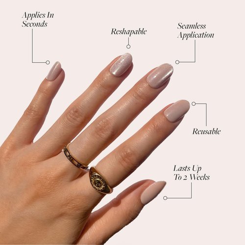 Glamnetic Press On Nails - Pure Intentions | Glossy, Semi-Transparent, Short Round Fake Nails, Salon Quality | 12 Sizes - 30 Nail Kit with Glue