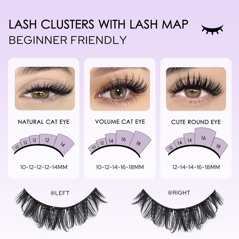SOFENIDA Lash Clusters Kit Wispy Lash Clusters Cluster Eyelash Extensions 10-18mm Lash Extension Kit Eyelash Cluster Eyelash Extensions Waterproof DIY Individual Lashes Clusters with Soft Thin Band