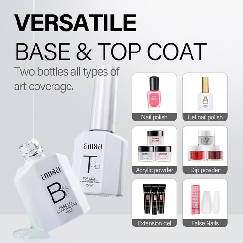 AILLSA Base and Top Coat Gel Nail Polish Top and Base Coat Nail Polish Soak Off Long Lasting Clear Base Gel High Gloss Shine No Wipe Top Coat for DIY Nail Art at Home 0.51 Fl Oz