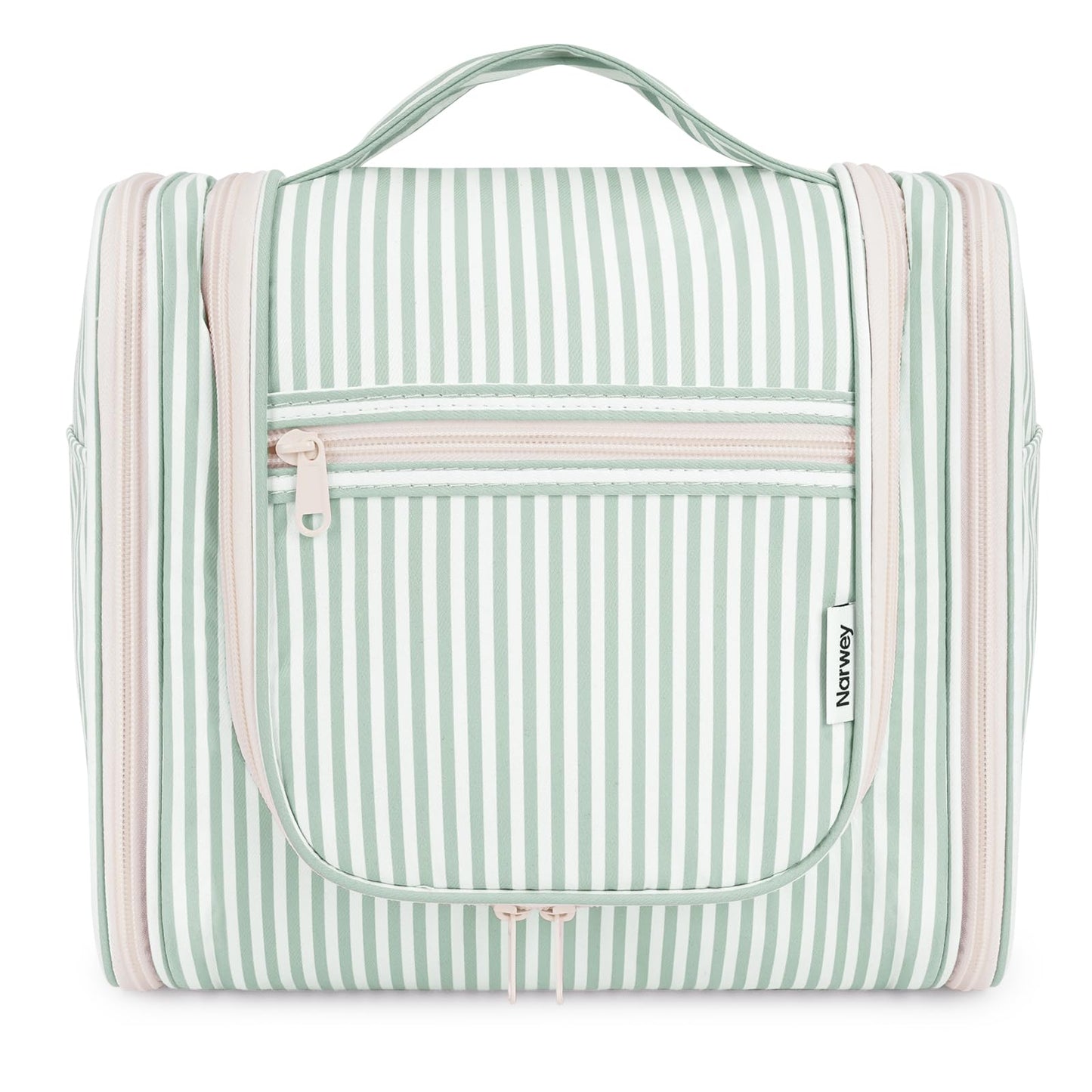 Narwey Striped Hanging Travel Toiletry Bag for Women, Travel Bag for Toiletries, Makeup Bag Organizer Cosmetic Bags Make Up Bags for Women (Mint Green Stripe)
