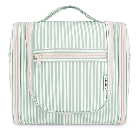 Narwey Striped Hanging Travel Toiletry Bag for Women, Travel Bag for Toiletries, Makeup Bag Organizer Cosmetic Bags Make Up Bags for Women (Mint Green Stripe)
