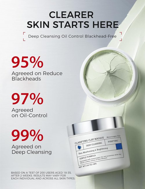 NING DERMOLOGIE Clay Mask - Triple Mud Formula for Deep Cleansing & Acne Reduction | 3.88 Oz