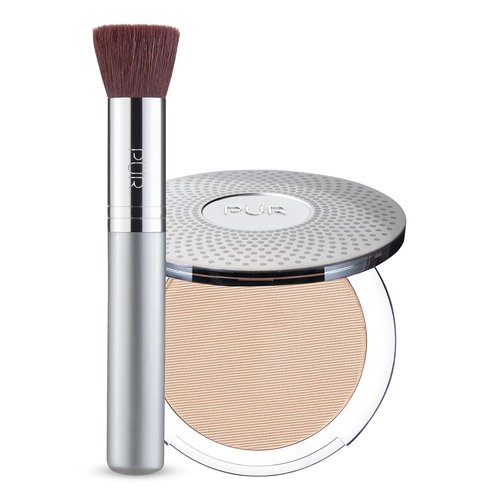 PÜR MINERALS Chisel Brush & 4-in-1 Pressed Mineral Foundation Bundle with SPF 15