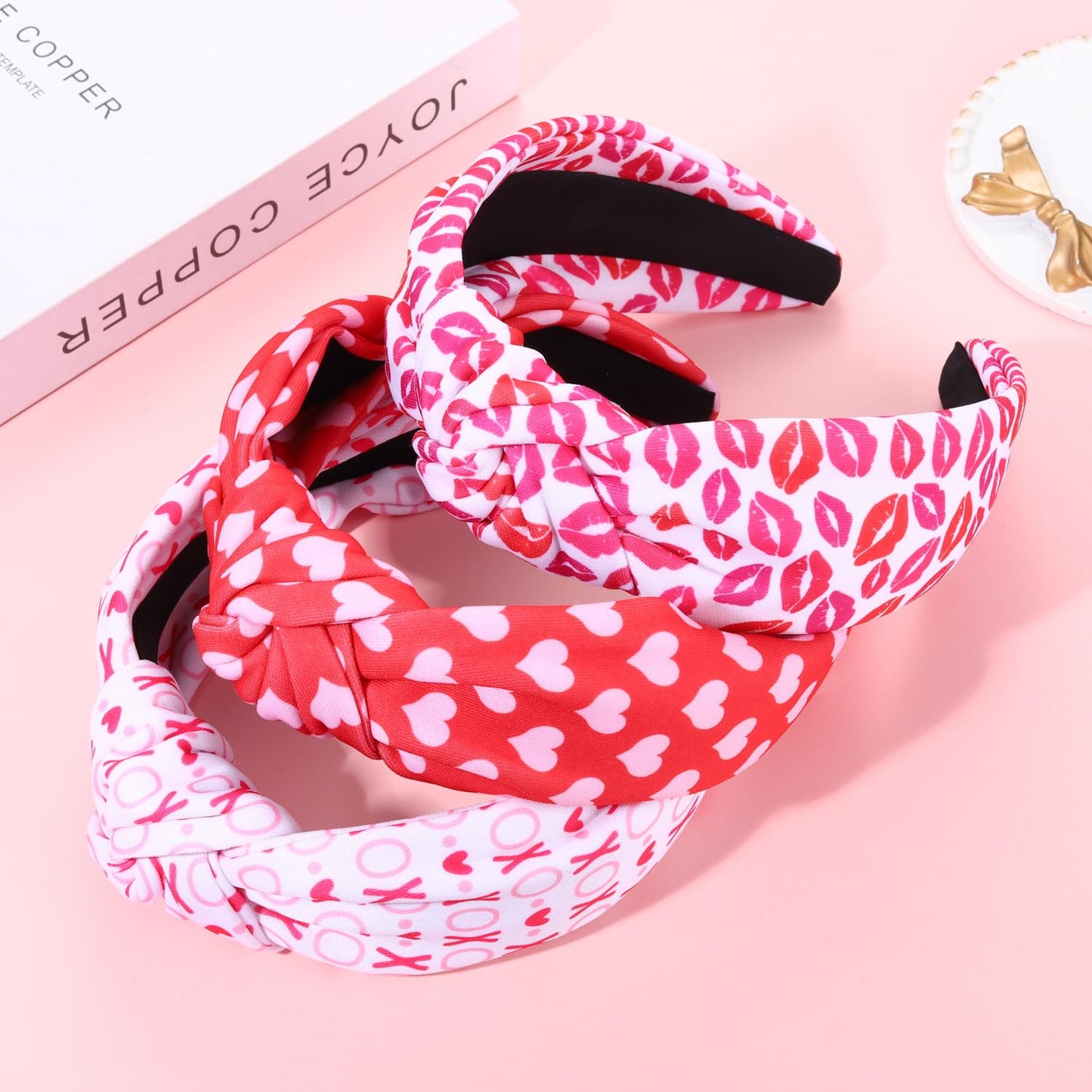 JERTOCLE Valentine's Day Headband Holiday Headband Accessories for Women Printed XOXO LOVE Heart Knotted Headband Valentines Galentines Party Favors (Valentines C)