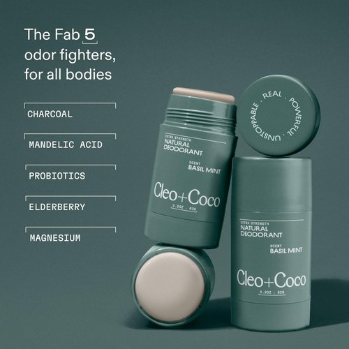 Cleo+Coco Extra Strength Deodorant Balm, Grapefruit Bergamot (2-Pack, 2.2 oz Each), Aluminum-Free Natural Deodorant with 5X Odor Fighters, Vegan, No Synthetic Fragrance