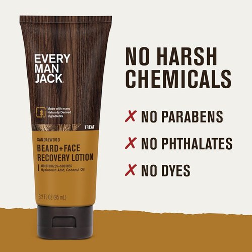 Every Man Jack Beard & Face Recovery Lotion - Moisturizes Dry Skin & Relieves Beard Itch | Light Sandalwood Scent - 3.2oz (2 Pack)