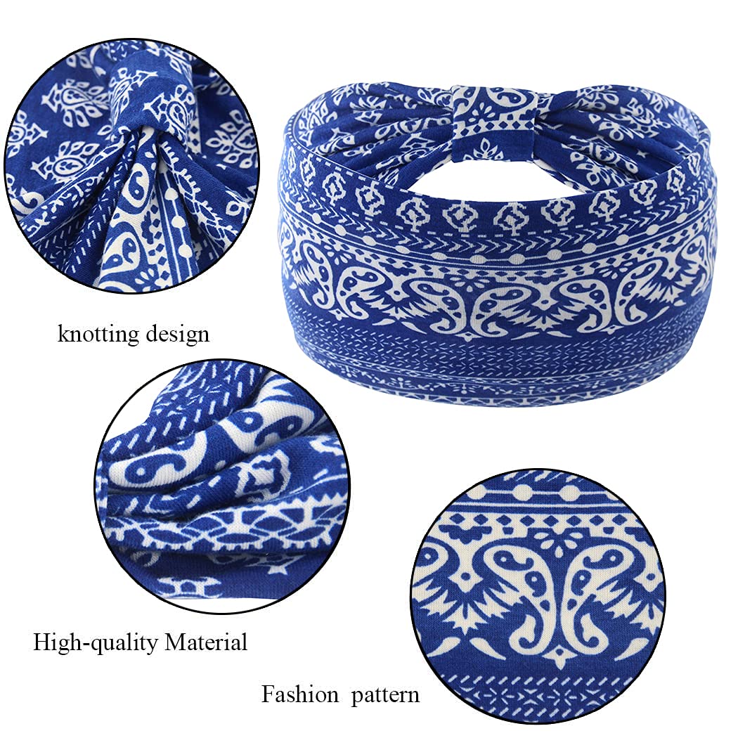 Yeshan Women's Wide Boho Knotted Non-Slip Turban Headwraps - Stretchy Bandeau Hair Bands for Sports, Yoga, Workouts, Pack of 8