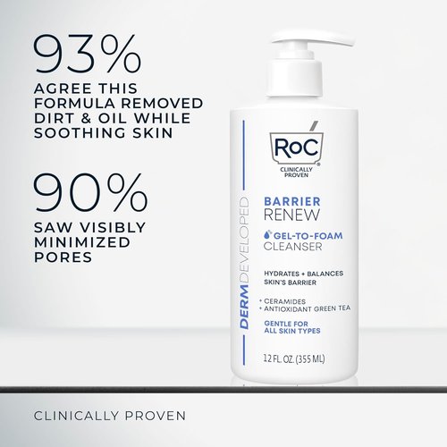 RoC Barrier Renew Gel-To-Foam Facial Cleanser - Hydrating Formula for Sensitive Skin | 12 Ounces