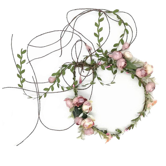 YnimioAOX Handmade Adjustable Flower Wreath Headband Halo Floral Crown Garland Headpiece,D12-light pink