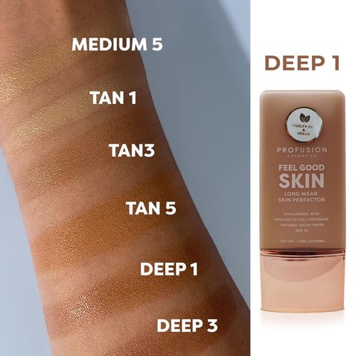 Profusion Cosmetics Liquid Foundation - Lightweight, Breathable Formula for Flawless Radiance | Vegan & Cruelty-Free - Deep 1