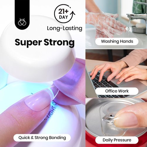 Beetles 2Pcs 15ml HEMA-Free Nail Glue Gel for Acrylic Nail Tips & Clear Press On Nails, TPO Free Super Strong U V Nail Glue for Nail Extensions, Skin-Friendly, DIY Long Lasting Nail Gel Kit