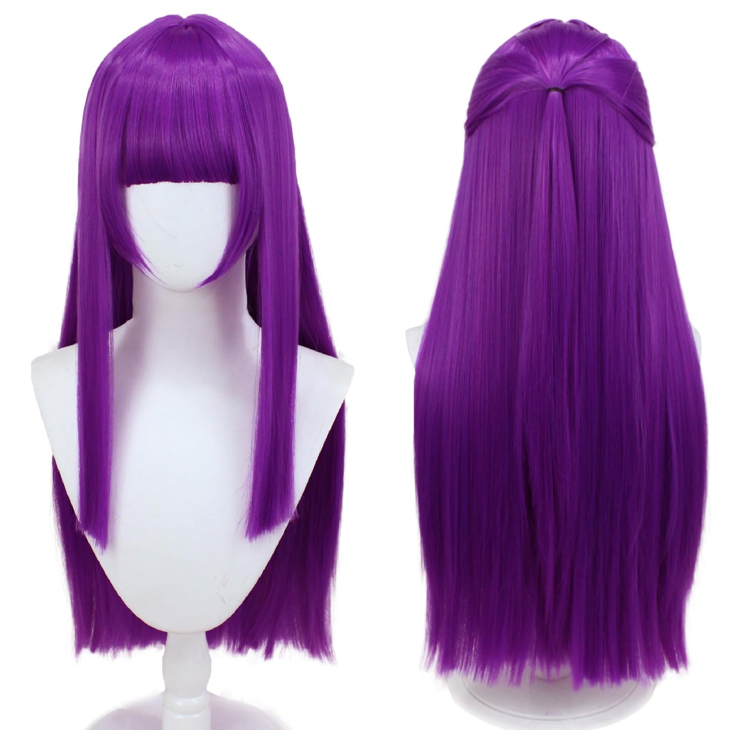 C-ZOFEK Purple long Straight Cosplay Wig with Bangs for Halloween Costume Party (Purple)