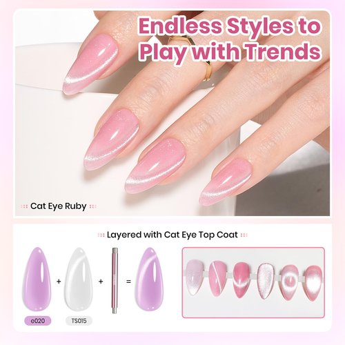 Beetles 80 Pcs Jelly Gel Nail Polish Set -20 Color Gel Nail Kit with U V Light and Cat Eye Top Coat Rubber Base, Milky Pink Nude Red Glitter Sheer Daylight Nails Kit Salon Gifts for Women Teens Girls