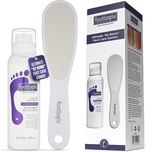 Footlogix Callus Softener Combo - Callus Remover Spray & Double-Sided Foot File for Dry, Cracked Heels