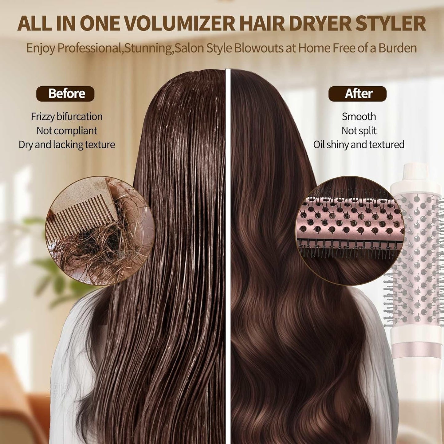 Skiennix 3-in-1 Blow Dryer Brush - Thermal Curling Iron & Hot Air Hair Styler | 1.5’ Anti-Frizz Tool