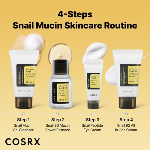 COSRX Snail Mucin Skin Care Set - Mini Travel Essentials Gift Set with Face Wash, Serum, Moisturizer & Eye Cream