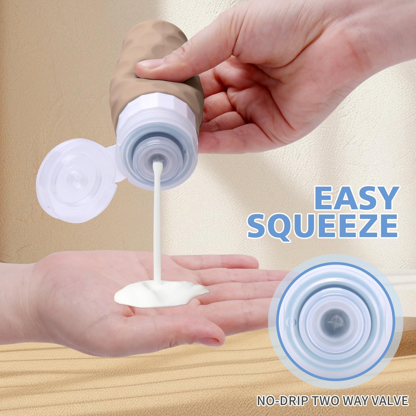 Silevoler Travel Bottles for Toiletries, 4pcs Tsa Approved 3oz Travel Size Containers, BPA Free Leak Proof Premium Silicone Bottles, Refillable Liquid Squeezable Accessories W/Toiletry Bag(Cream)