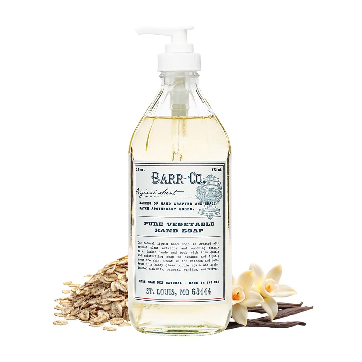 BARR-CO. Hand Soap - Natural Moisturizing Liquid Soap with Oat, Vanilla & Vetiver | 16 fl oz