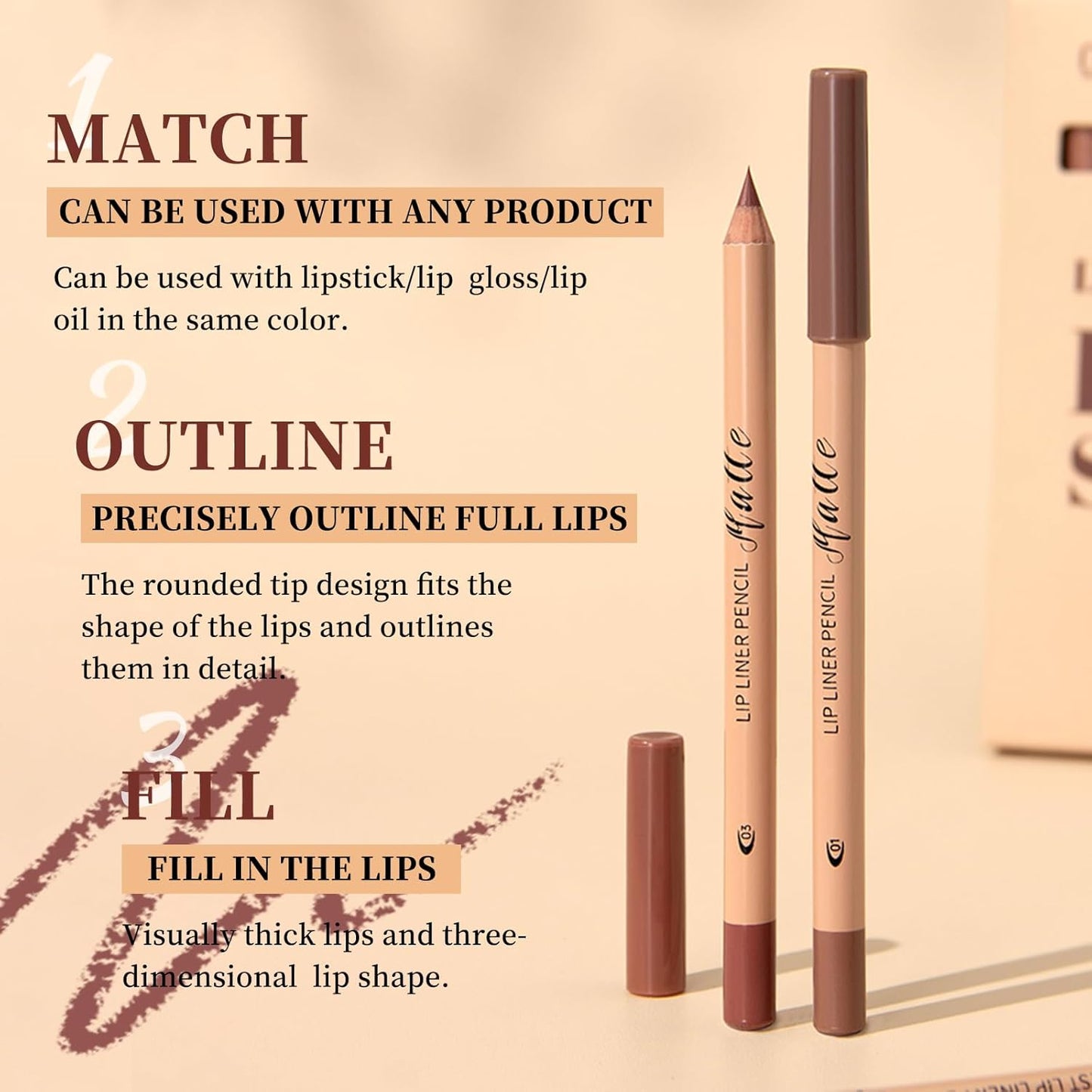 Skiennix Matte Lip Liner Set - 12 Ultra-Fine Brown Tone Shades for Long-Lasting, High Pigment Makeup