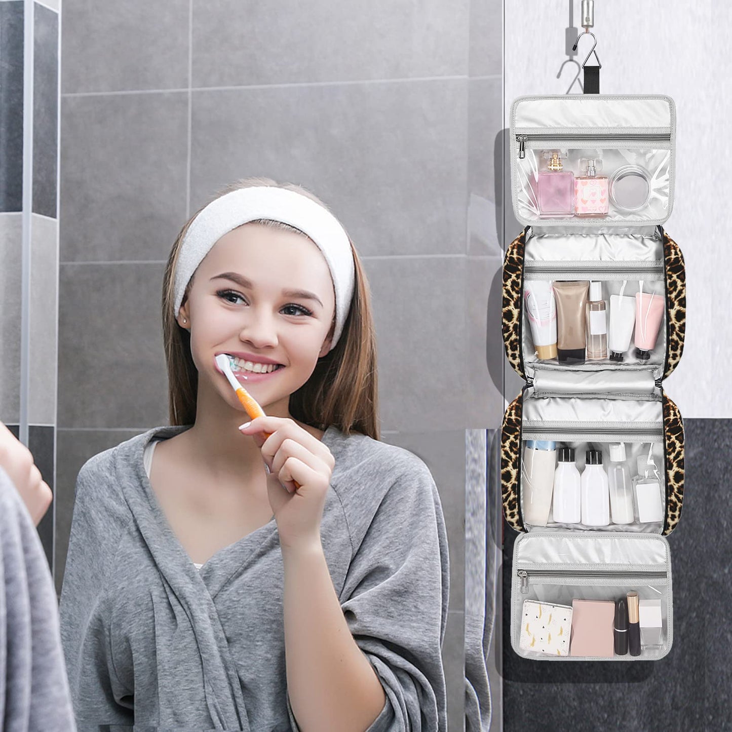 Bosidu Hanging Travel Toiletry Bag, Large Capacity Cosmetic Travel Toiletry Organizer for Women with 4 Compartments & 1 Sturdy Hook, Perfect for Daily Use/Valentines' Day