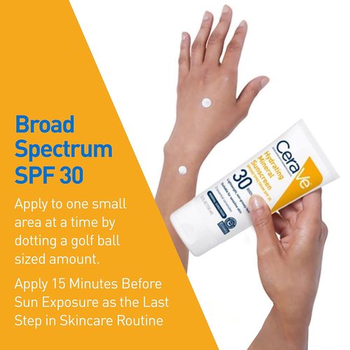 CeraVe Mineral Sunscreen SPF 30 - Hydrating Zinc Oxide & Titanium Dioxide Formula, 5 oz