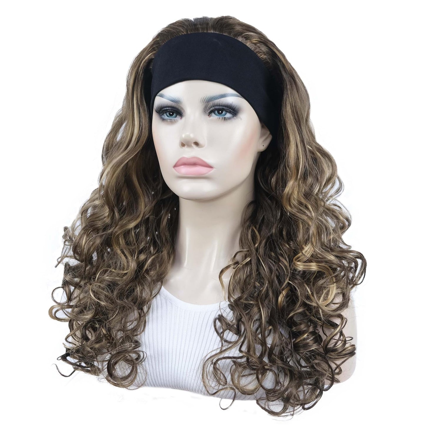 Aimole Long 22" Curly 3/4 Women Wigs With Headband Soft Layered Wig Heat Resisting Fiber Synthetic Hair (L10-124)