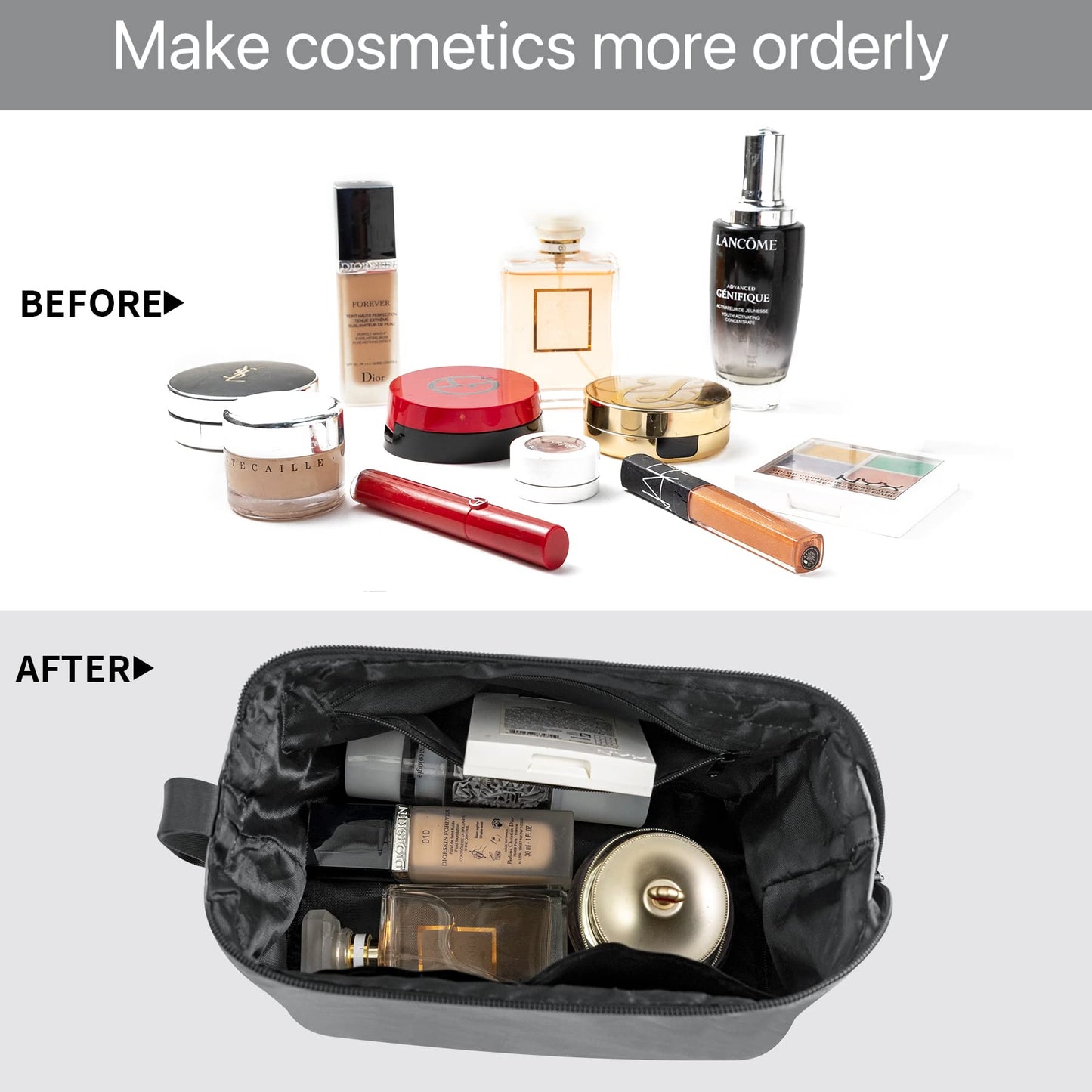 Travel Makeup Bag Cosmetic Bag Makeup Bag Toiletry bag for women and men (Large Grey)